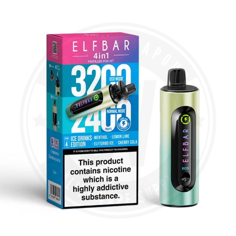 Elf Bar 4-In-1 Pre-Filled Pod Kit Drinks Edition (Lemon Lime • Turbo Ice Menthol Cherry Cola)