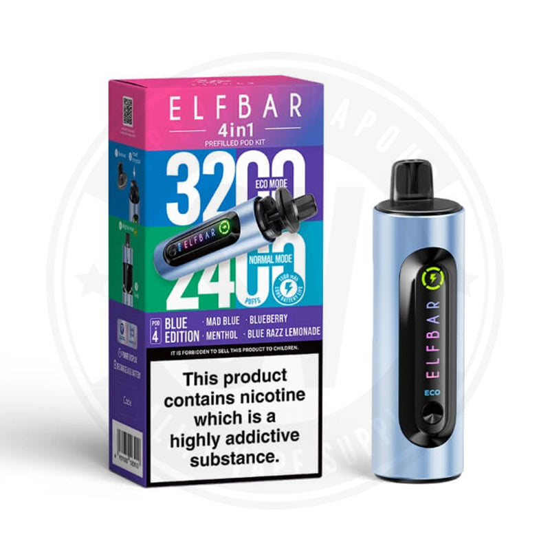 Elf Bar 4-In-1 Pre-Filled Pod Kit Blue Edition (Mad • Blueberry Razz Lemonade Menthol) Disposable