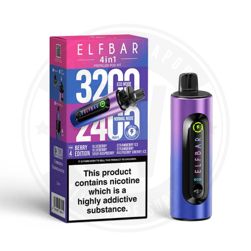 Elf Bar 4-In-1 Pre-Filled Pod Kit Berry Edition (Blueberry • Sour Razz Strawberry Raspberry